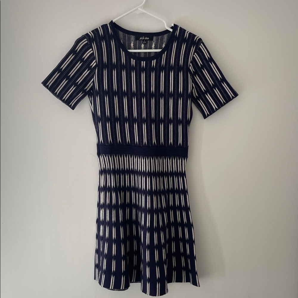 Navy and Cream Knit Mini Dress